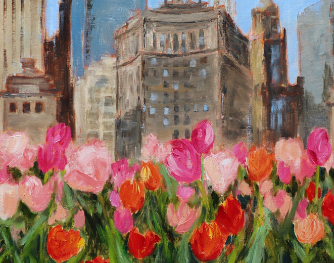 Magnificent Mile in Bloom by Yangzi Xu |   Closeup View of Artwork 