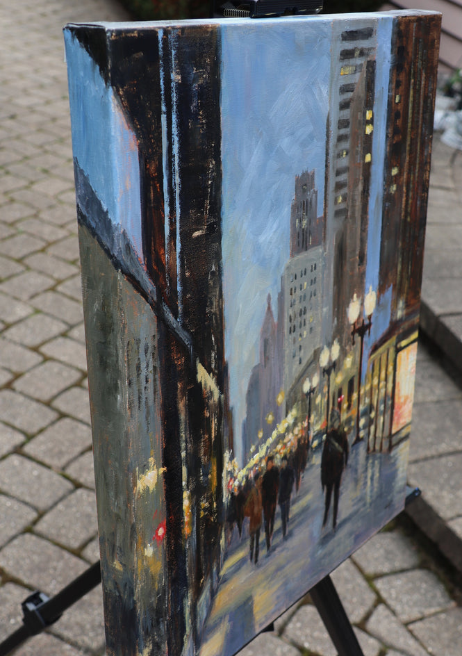 Michigan Ave Glow by Yangzi Xu |  Side View of Artwork 
