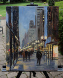 Original art for sale at UGallery.com | Michigan Ave Glow by Yangzi Xu | $950 | oil painting | 20' h x 16' w | thumbnail 3