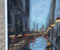 Original art for sale at UGallery.com | Michigan Avenue: Where Light Meets Rain by Yangzi Xu | $1,050 | oil painting | 20' h x 20' w | thumbnail 2