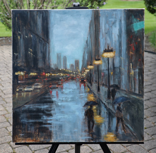 Michigan Avenue: Where Light Meets Rain by Yangzi Xu |  Context View of Artwork 