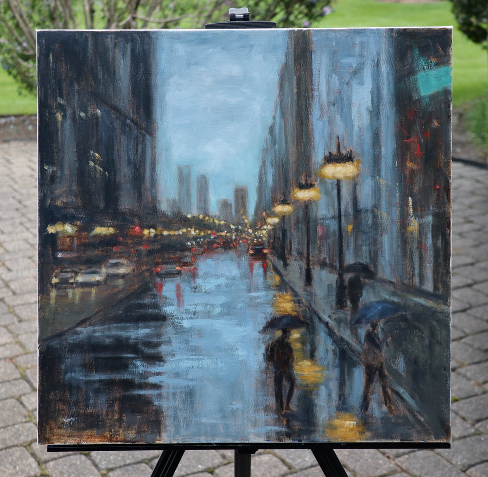 Michigan Avenue: Where Light Meets Rain by Yangzi Xu |  Context View of Artwork 