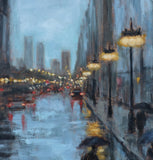 Original art for sale at UGallery.com | Michigan Avenue: Where Light Meets Rain by Yangzi Xu | $1,050 | oil painting | 20' h x 20' w | thumbnail 4