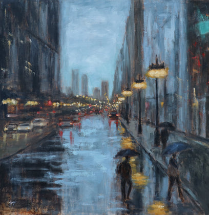 Michigan Avenue: Where Light Meets Rain by Yangzi Xu | Artwork Main Image