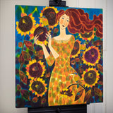 Original art for sale at UGallery.com | Sunflower Medley by Yelena Sidorova | $1,800 | mixed media artwork | 30' h x 30' w | thumbnail 3