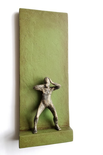 Small Being Standing on Green A by Yelitza Diaz |  Side View of Artwork 