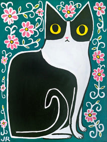acrylic painting by Jessica JH Roller titled Rosemary on Deep Green and Flowers