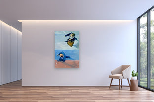 Bellhop Walking And Lady Shopping In Paris by Warren Keating |  In Room View of Artwork 