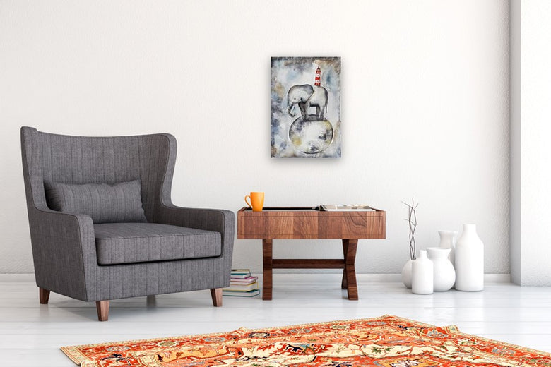 Elephant on the Moon by Evgenia Smirnova |  In Room View of Artwork 