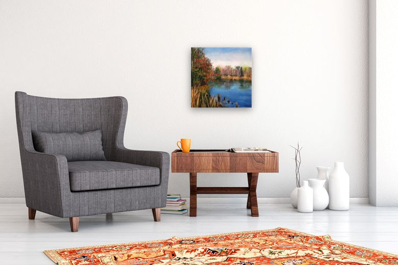 The Pond in November; Red Berries by Elizabeth Garat |  In Room View of Artwork 