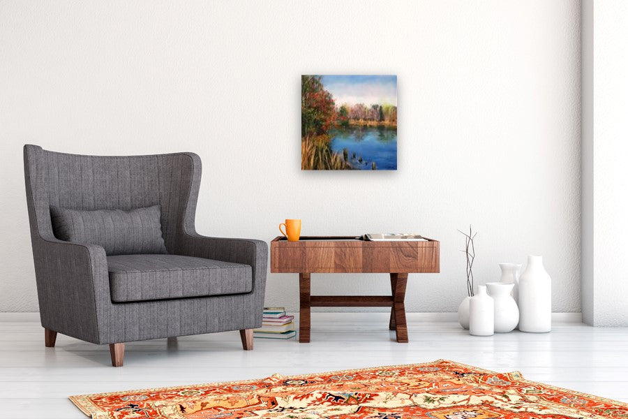 The Pond in November; Red Berries by Elizabeth Garat |  In Room View of Artwork 