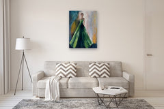 Original art for sale at UGallery.com | The Girl in the Green Dress by Naoko Paluszak | $3,150 | oil painting | 40' h x 30' w | thumbnail 4