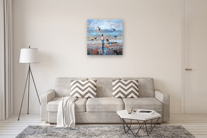 acrylic painting by Kip Decker titled Flying with the Gulls