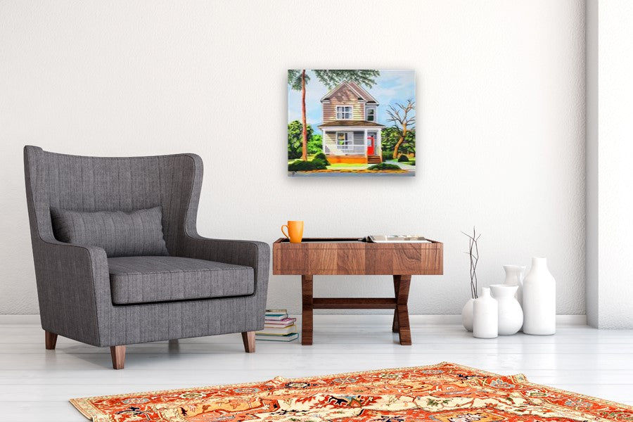 House With Red Door by John Jaster |  In Room View of Artwork 