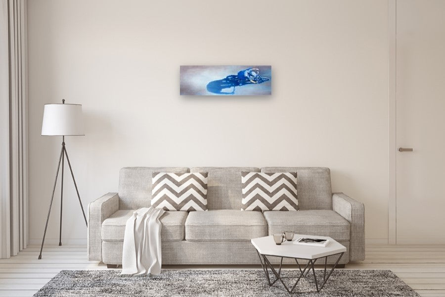 Bicycling in Blue by Warren Keating |  In Room View of Artwork 