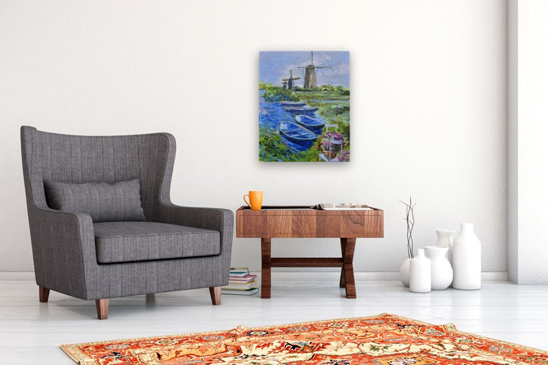 Kinderdijk Morning by Gulshaba Abbasova |  In Room View of Artwork 