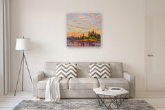 Original art for sale at UGallery.com | Rose Sunset by Karen E Lewis | $3,000 | oil painting | 36' h x 36' w | thumbnail 5