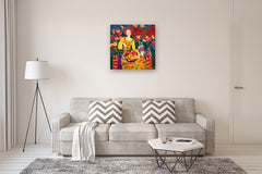 Original art for sale at UGallery.com | Peach Harvest Time by Yelena Sidorova | $1,800 | mixed media artwork | 30' h x 30' w | thumbnail 5