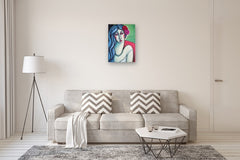Original art for sale at UGallery.com | Woman with Blue Hair by Guillermo Martí Ceballos | $1,400 | acrylic painting | 29.5' h x 19.6' w | thumbnail 5