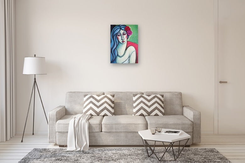 Woman with Blue Hair by Guillermo Martí Ceballos |  In Room View of Artwork 