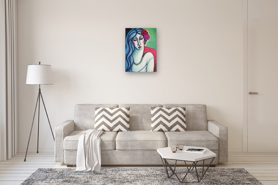 Woman with Blue Hair by Guillermo Martí Ceballos |  In Room View of Artwork 