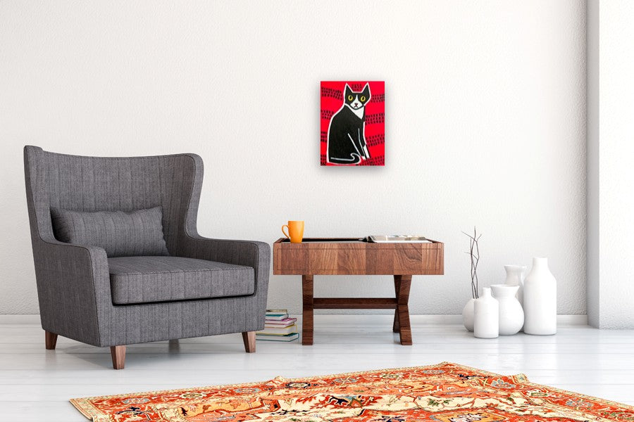 Buttons on Red by Jessica JH Roller |  In Room View of Artwork 