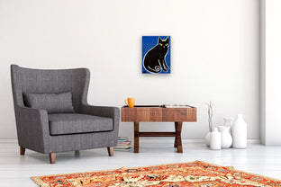 Black Cat on Cyan by Jessica JH Roller |  In Room View of Artwork 