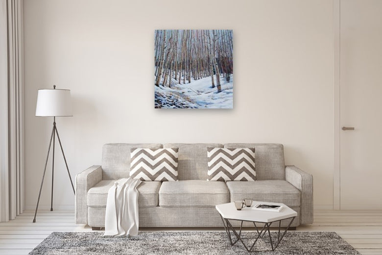 Snowy Aspen Grove by Heather Foster |  In Room View of Artwork 