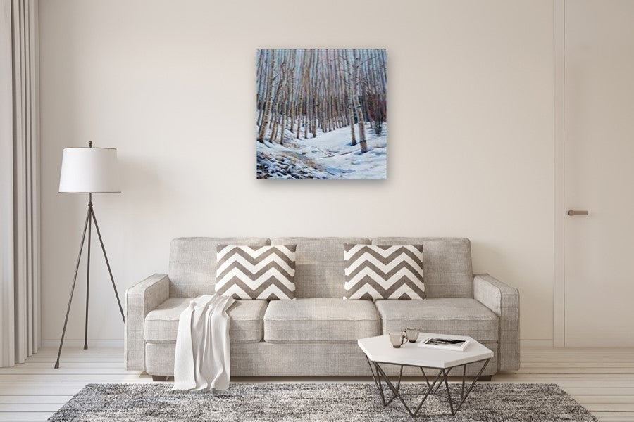Snowy Aspen Grove by Heather Foster |  In Room View of Artwork 