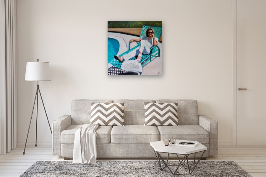 Relaxing at the Pool by Carey Parks |  In Room View of Artwork 