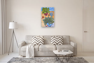 Apps on the Patio with Hostas by Peg Belcastro |  In Room View of Artwork 