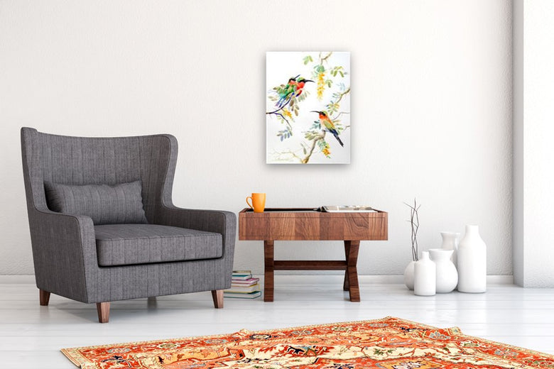 Bee Eaters and Acacia by Suren Nersisyan |  In Room View of Artwork 