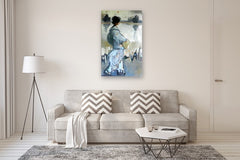 Original art for sale at UGallery.com | Geisha in Blue by Mary Pratt | $2,550 | oil painting | 48' h x 30' w | thumbnail 5
