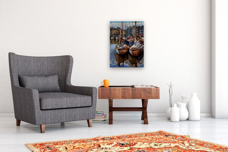 Docked in Honfleur by Jonelle Summerfield |  In Room View of Artwork 