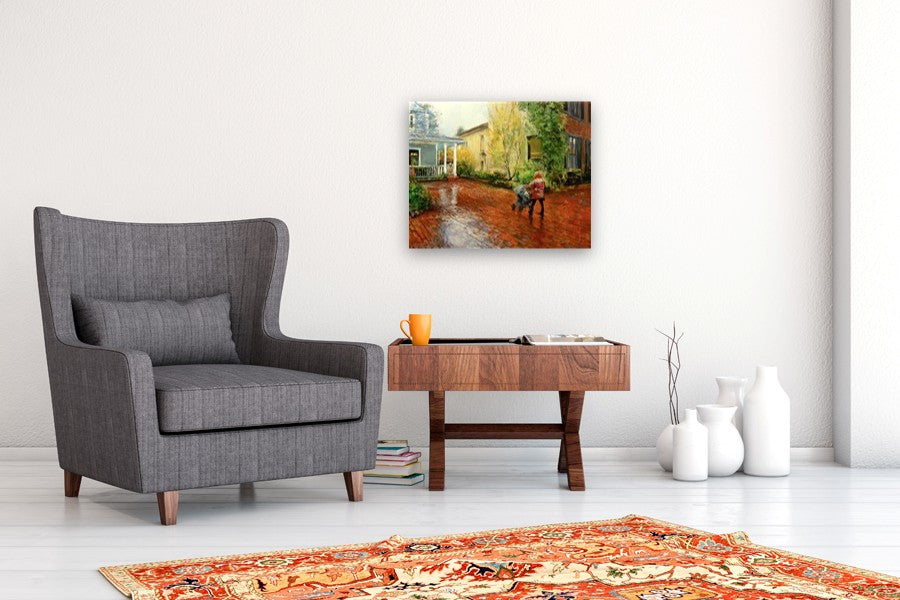 Rainy Stroll Homecoming by Onelio Marrero |  In Room View of Artwork 