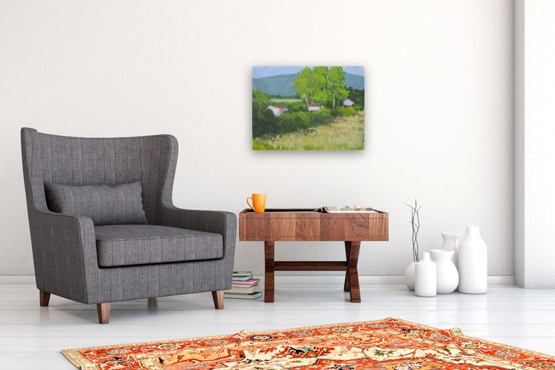 Houses by Field, Provence by Janet Dyer |  In Room View of Artwork 