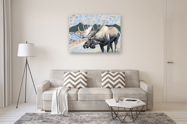Moose in the Mountains by Alana Clumeck |  In Room View of Artwork 