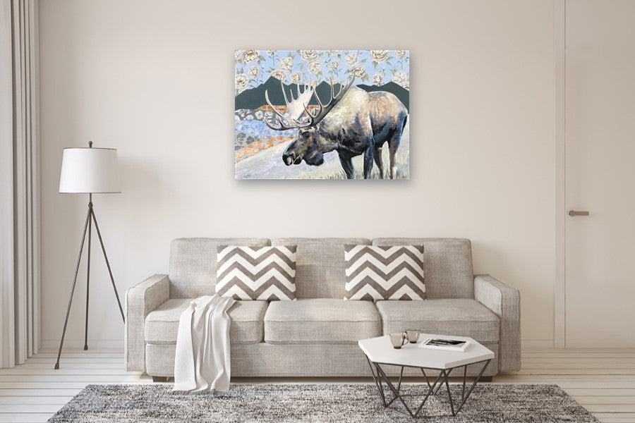 Moose in the Mountains by Alana Clumeck |  In Room View of Artwork 
