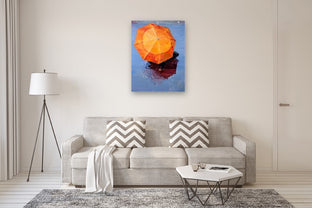 Orange Umbrella In Paris Rain #8 by Warren Keating |  In Room View of Artwork 
