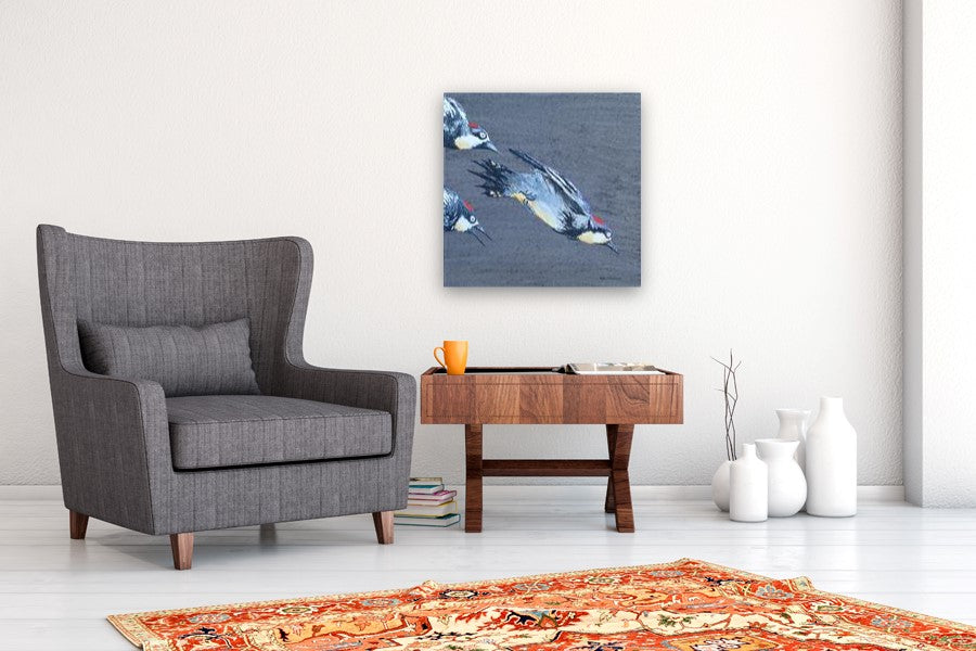 Diving Woodpeckers by Emil Morhardt |  In Room View of Artwork 