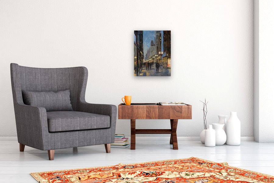 Michigan Ave Glow by Yangzi Xu |  In Room View of Artwork 