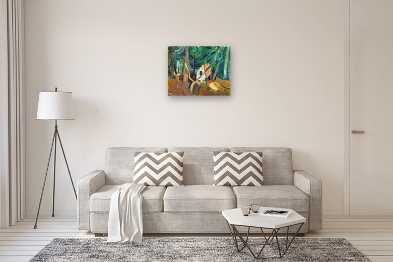 Cottage in a Wood by Robert Hofherr |  In Room View of Artwork 