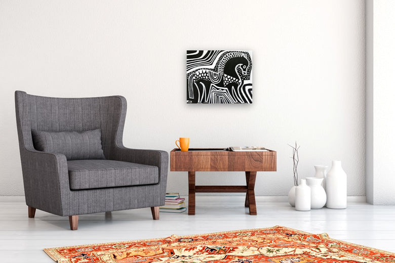 Black Horse in Armor by Jessica JH Roller |  In Room View of Artwork 