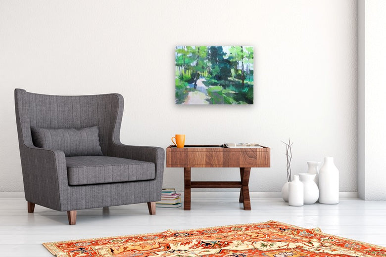 Path in Nature Preserve by Janet Dyer |  In Room View of Artwork 