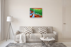 Original art for sale at UGallery.com | Teal Butterfly Chairs by Mitchell Freifeld | $975 | oil painting | 23' h x 30' w | thumbnail 5