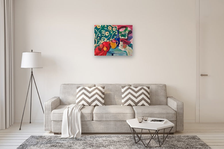Peaches and Pear by Robert Hofherr |  In Room View of Artwork 