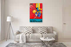 Original art for sale at UGallery.com | Warriors December 19 2025 by René Serrano Rodríguez | $2,250 | mixed media artwork | 47' h x 31' w | thumbnail 5