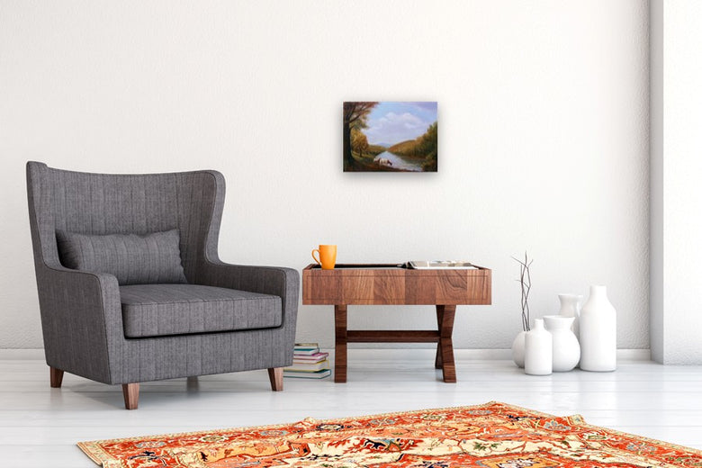 Cows by a River by Carolyn Steward |  In Room View of Artwork 