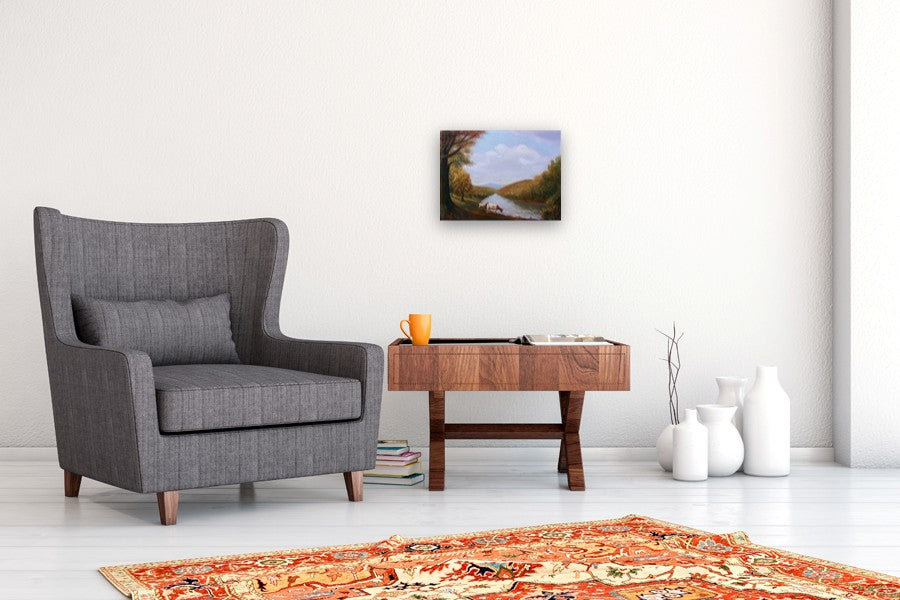 Cows by a River by Carolyn Steward |  In Room View of Artwork 