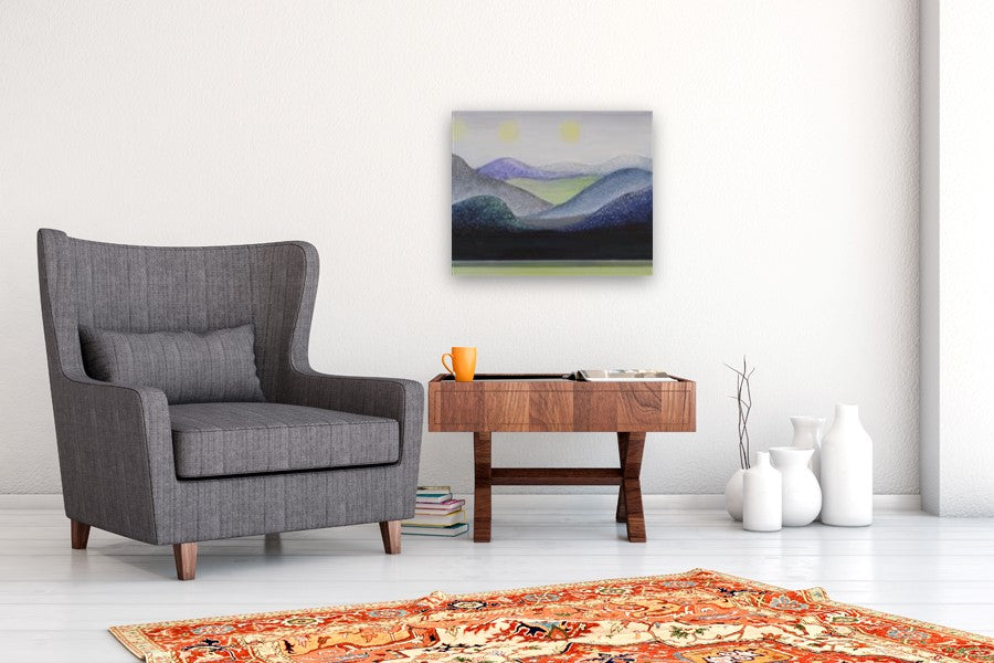 Moons over Mountains by Brit J Oie |  In Room View of Artwork 